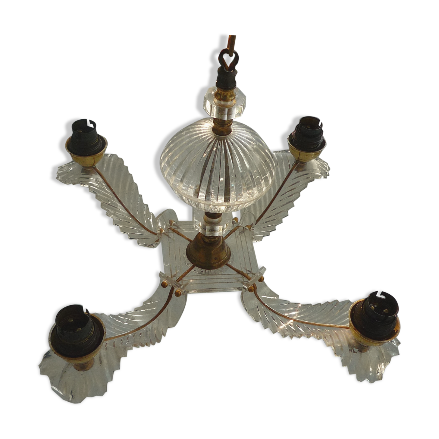 Suspension lamp 4 burners, plexiglass baroque style vintage 50-60s
