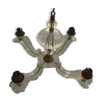 Lampe suspension 4 feux, plexiglas style baroque vintage 50-60s