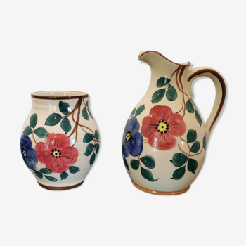 Duo pichet et vase fleuris Saint Clément