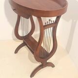 Vintage French Side Table with Lyre-Shaped Legs and Oval Tray Top