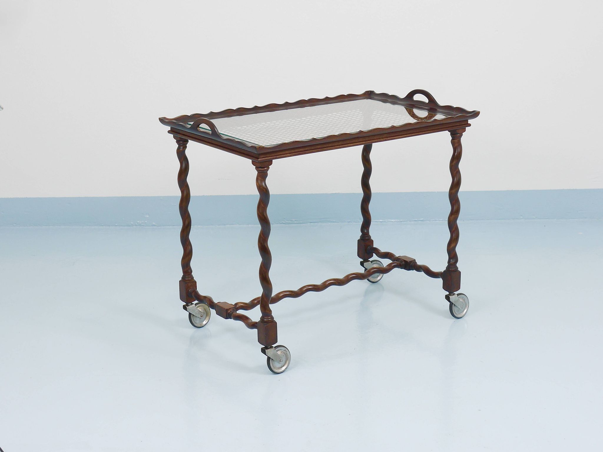 Antique Neo-Baroque Italian Barley Twist Bar Cart Serving Trolley, 1920s