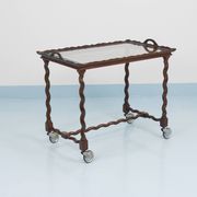 Antique Neo-Baroque Italian Barley Twist Bar Cart Serving Trolley, 1920s