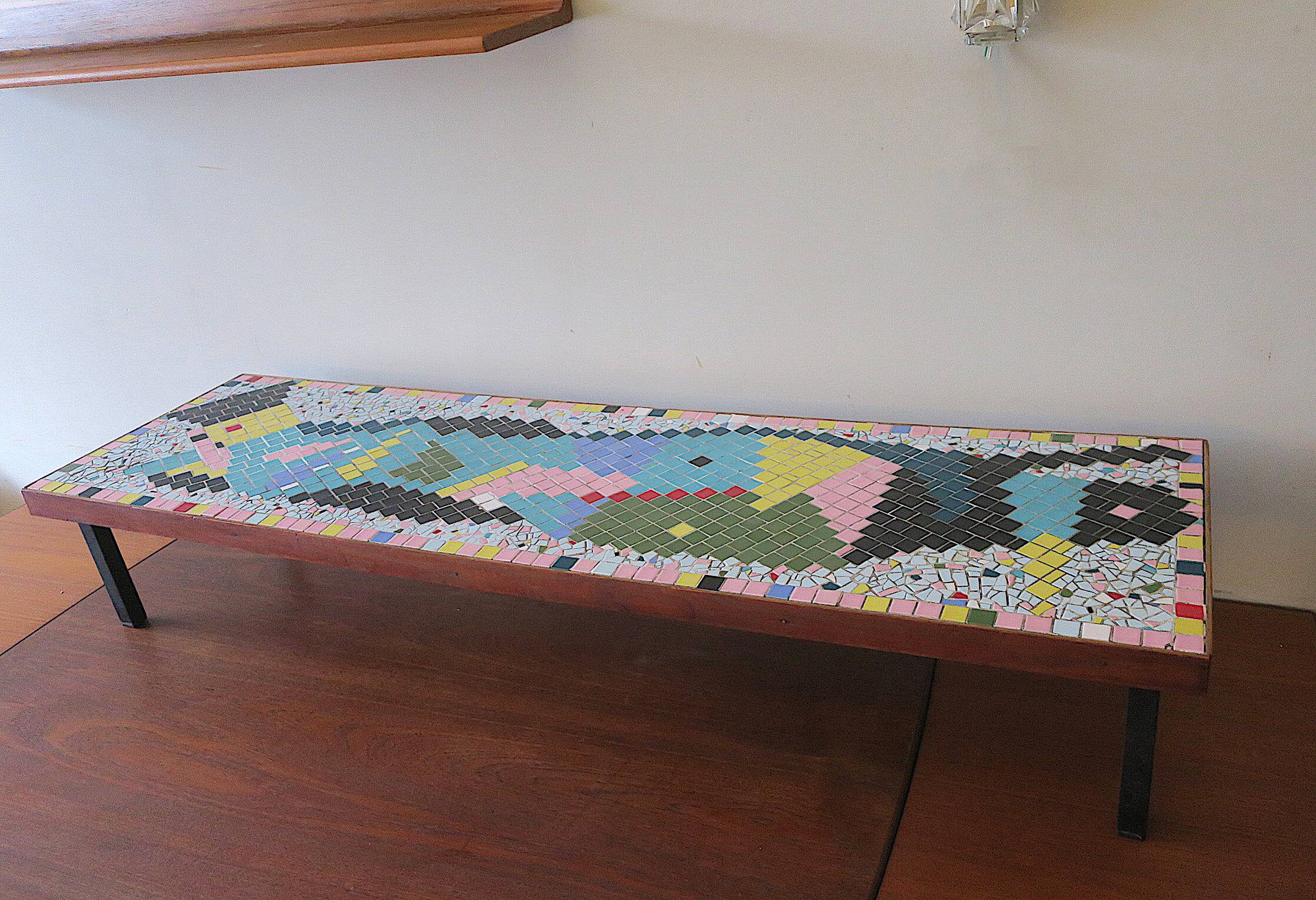 Mid century ceramic tiled patchwork long and low coffee table, 1960s