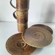 Trio de tasses et soucoupes en grès pyrité - Charles Gaudry, Puisaye