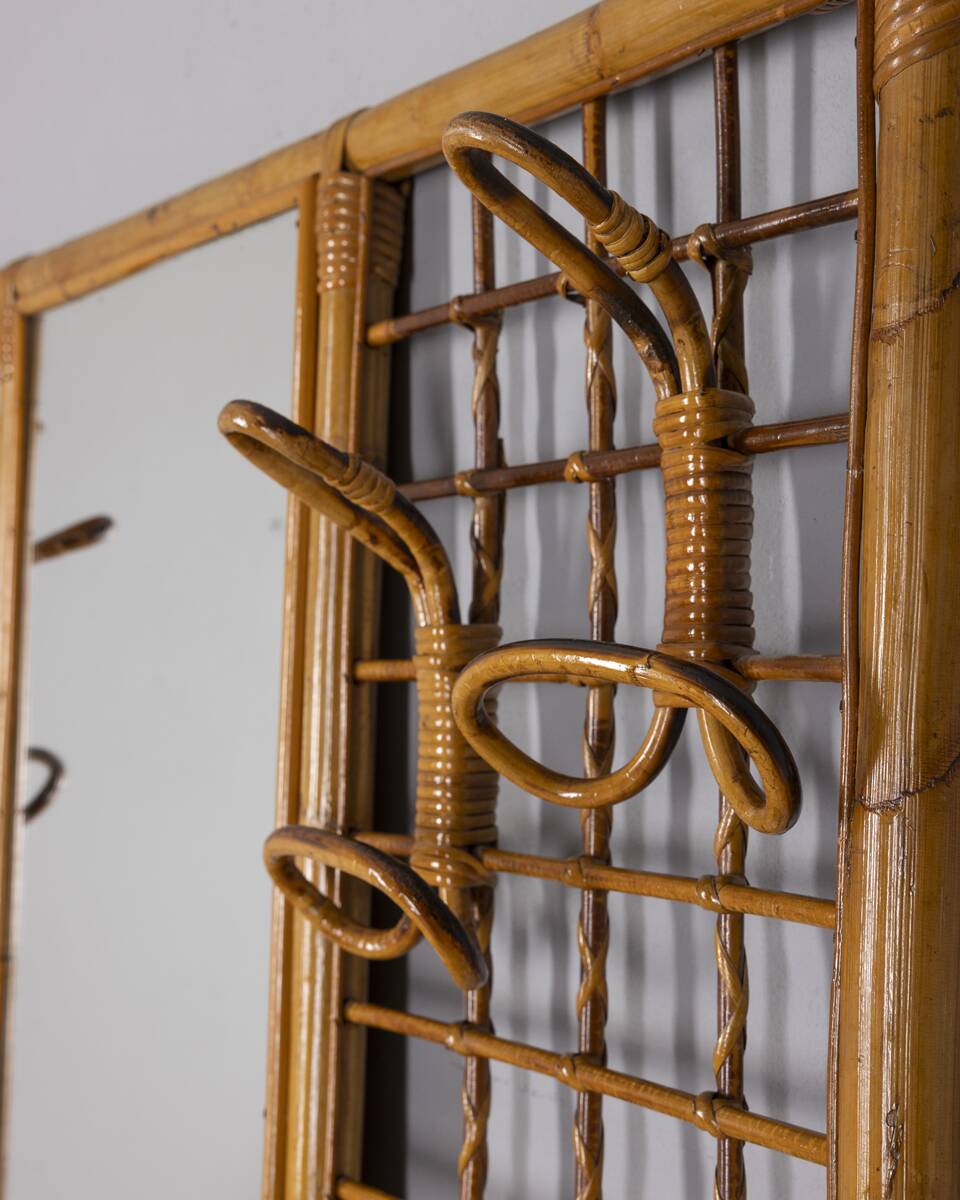 Vintage 1960s bamboo wall coat rack, Italian design