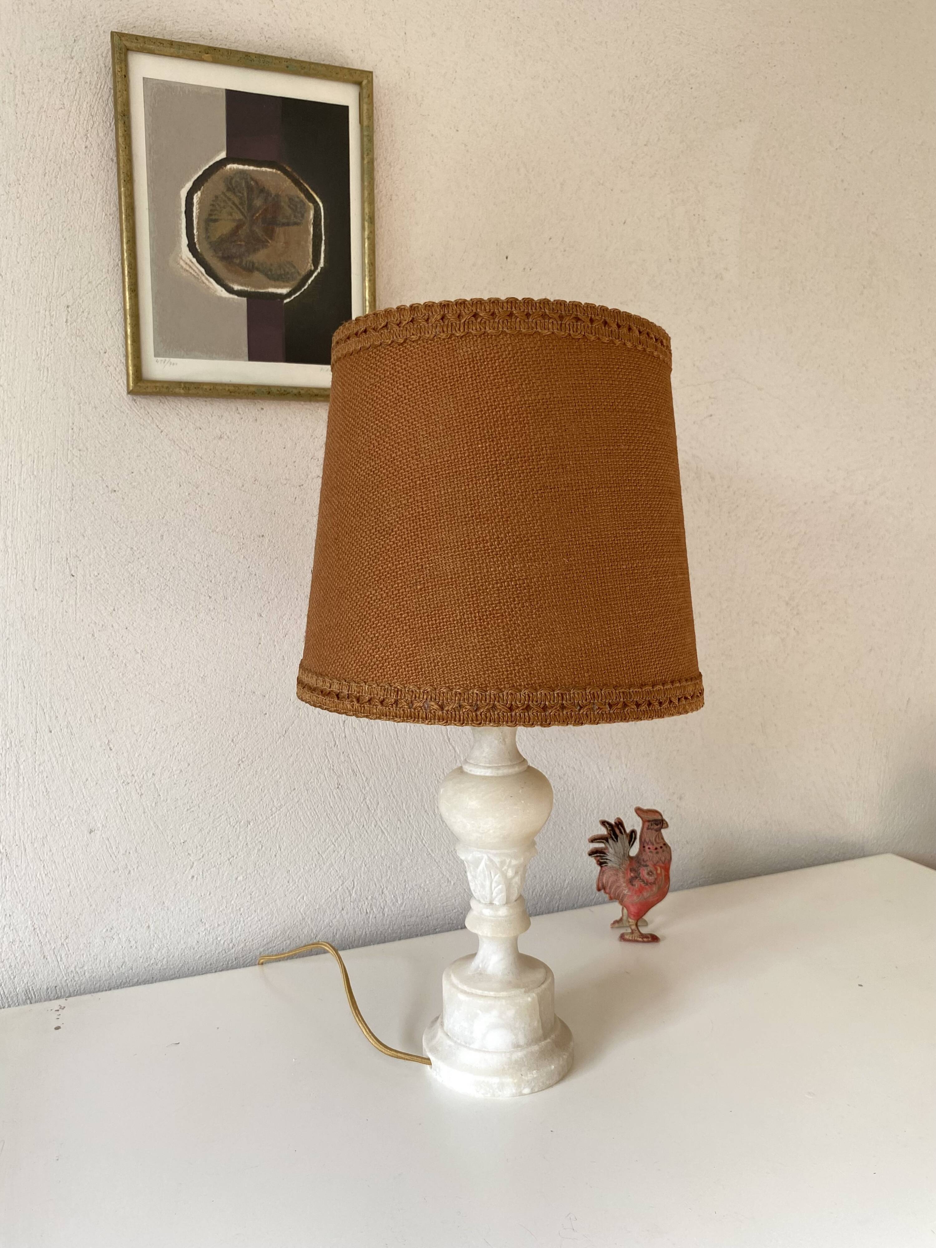 Alabaster lamp, 2m fabric cable, braided jute lampshade