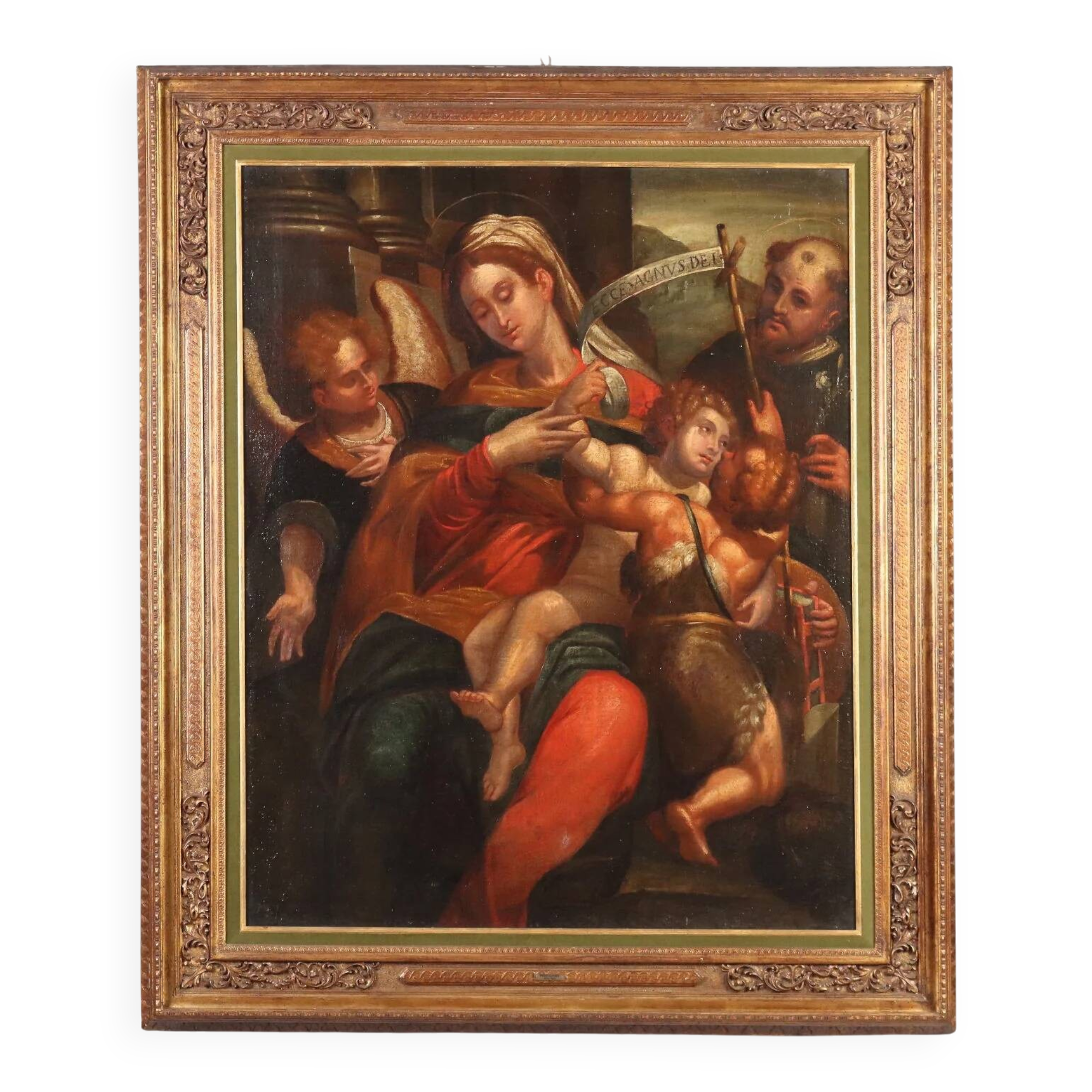 Ancient painting of the Virgin and Child on canvas from the 17th century.
