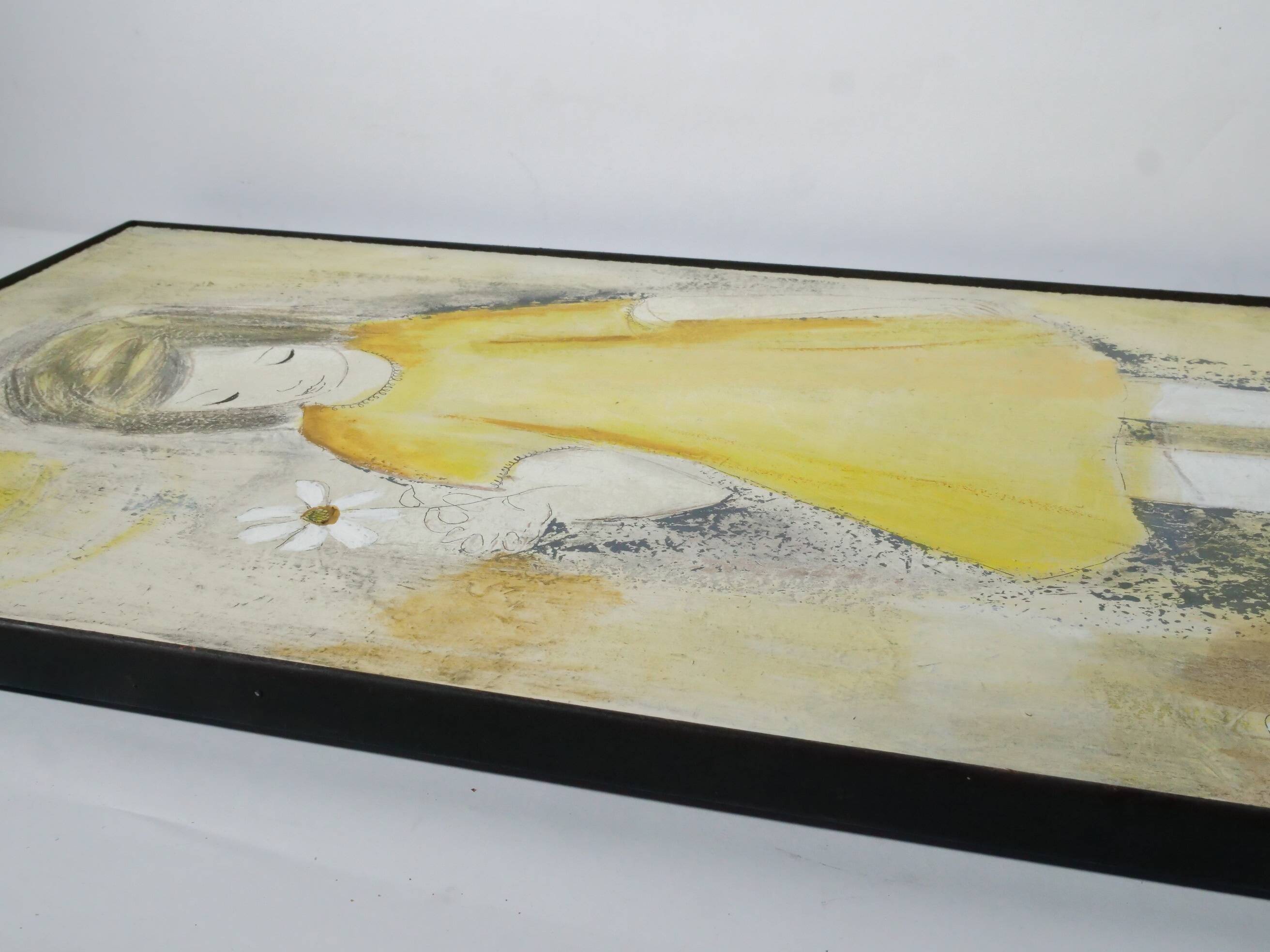 Edith Ferullo, Girl with Yellow Dress, Acrylic on Wood, 1960s
