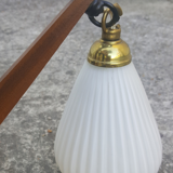Suspension vintage teck et opaline création Targetti Sankey, vintage, années 60