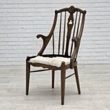 1960s, Danish high-backed armchair, reupholstered, furniture cowhide, oak.