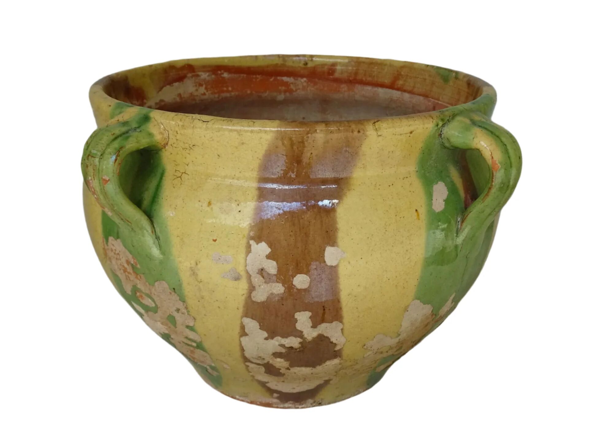 Pot de fleurs ancien en terre cuite émaillée de Castelnaudary, France