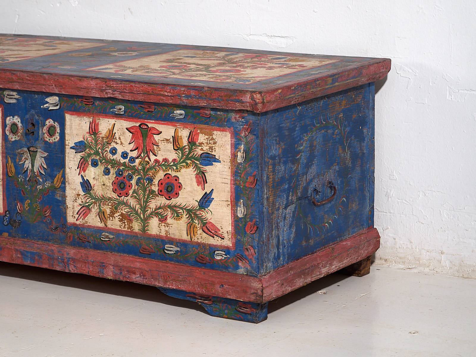 Antique blue folk art style chest (c.1920)
