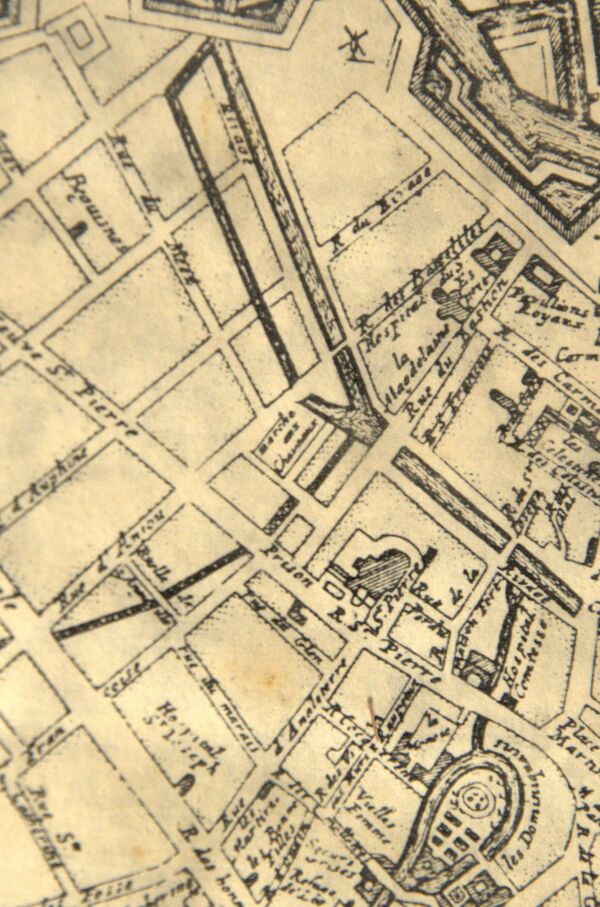 Gravure ancienne encadrée de Lille, chez Pierre Mortier, Amsterdam, 50x37cm