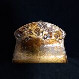 Art nouveau brass wall magazine rack with rose decoration