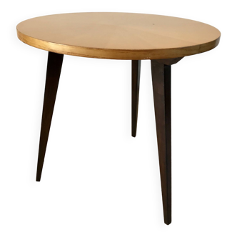 Tripod coffee table in wood and two-tone marquetry scandinavian design 1950