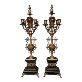 Pair of large Renaissance-style candlesticks. Marble. Solid bronze.