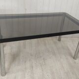 Dining table desk chrome steel and smoked glass
