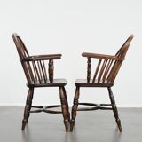 Antique set of 4 English Windsor lowback chairs with character