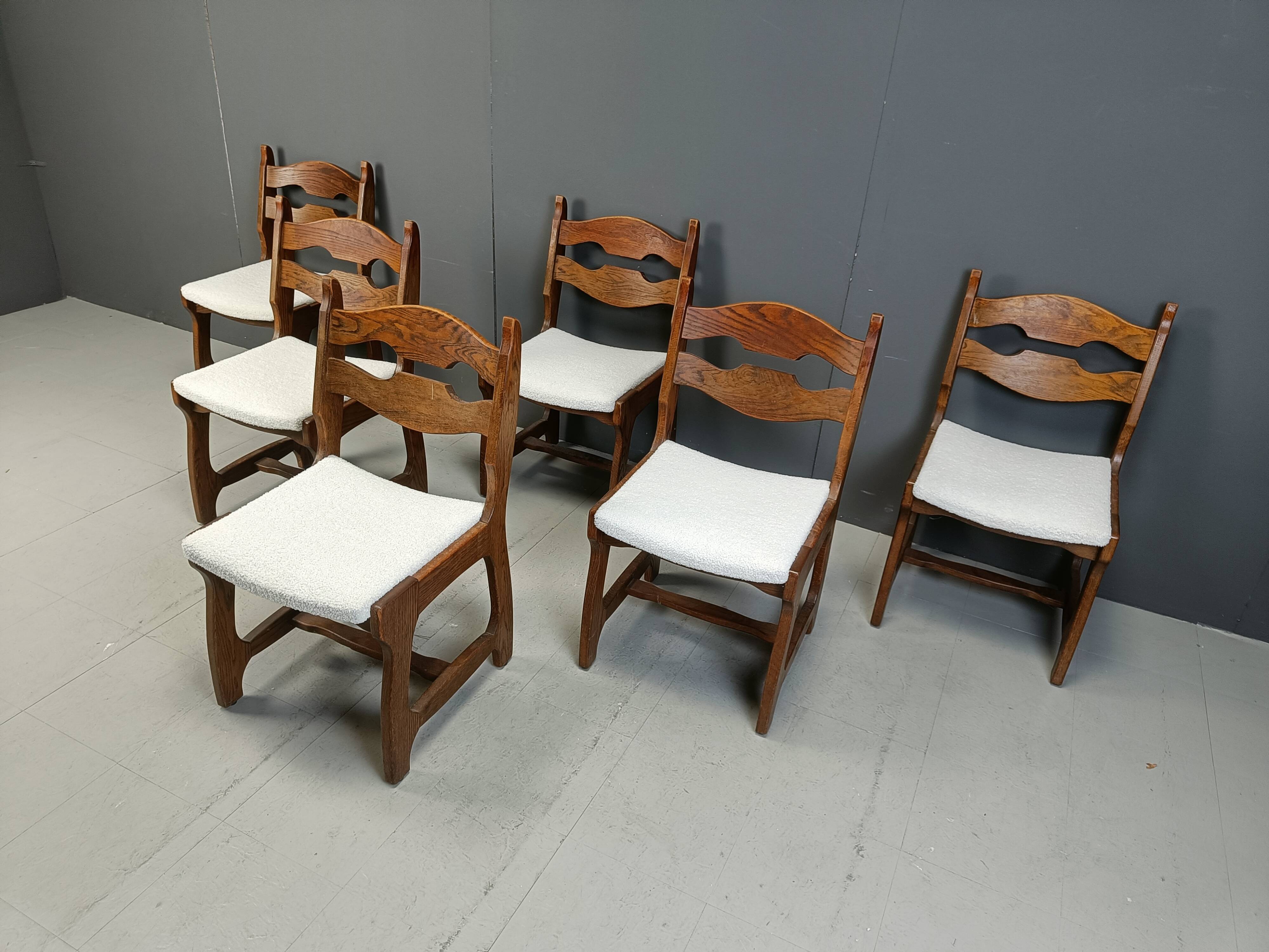 Set of 6 brutalist dining chairs, 1970s