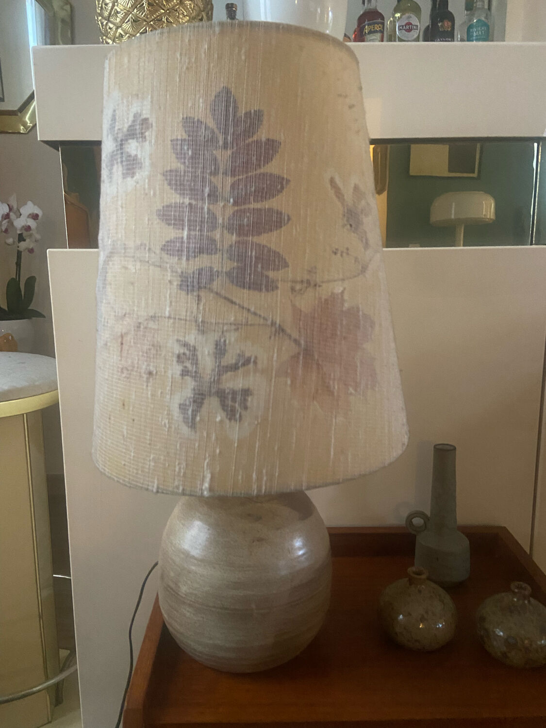 Vintage stoneware lamp signed