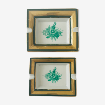 Set of two ashtrays old classic green and gold porcelain