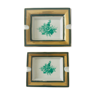 Set of two ashtrays old classic green and gold porcelain