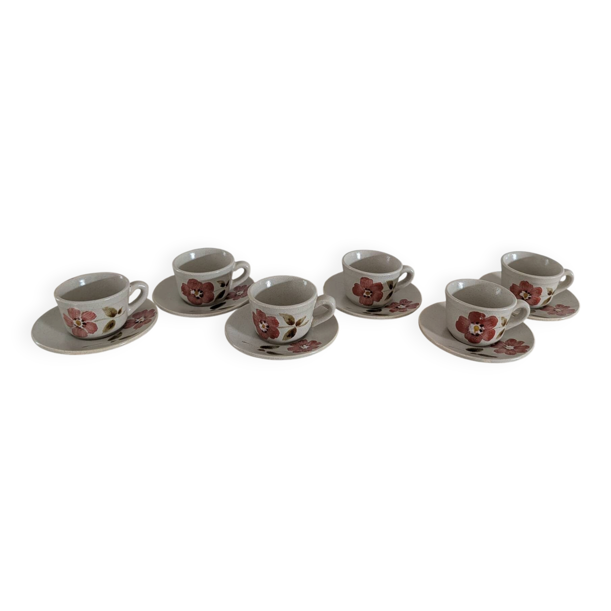 Saint-Amand Camelia – 6 hand-painted cups and saucers – 1950s/1960s