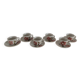 Saint-Amand Camelia – 6 tasses et soucoupes peintes main – 1950/1960