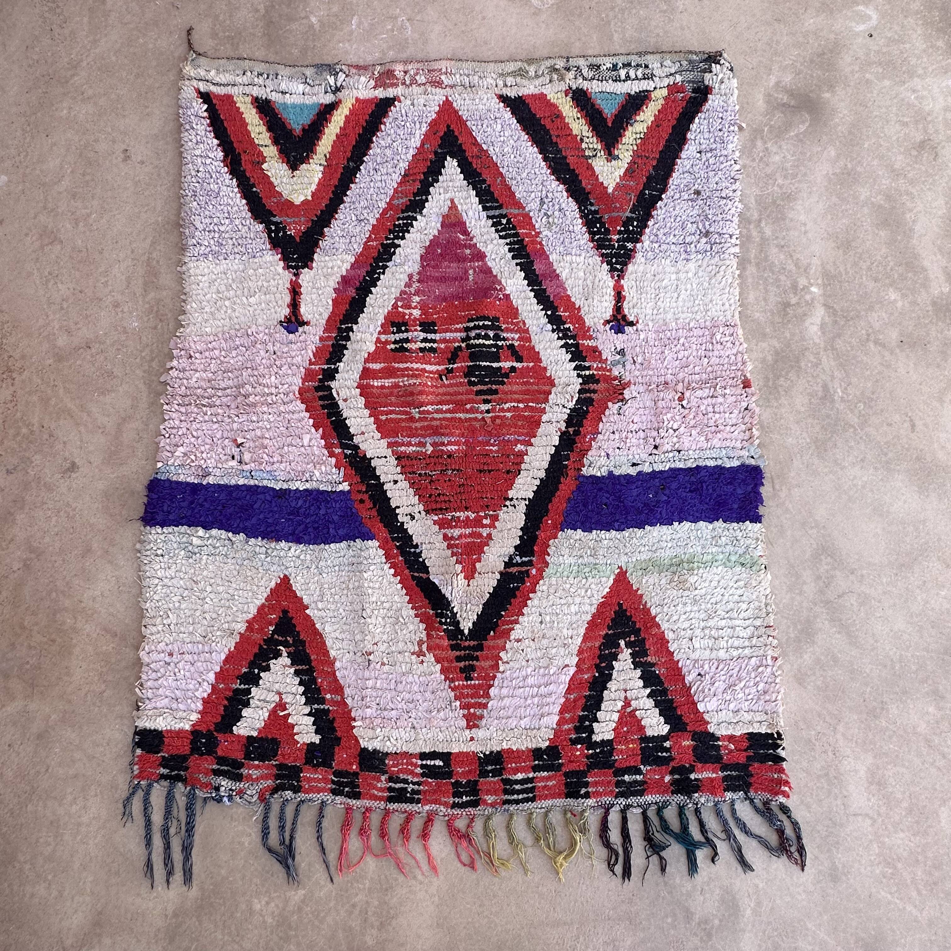 Moroccan Boucherouite rug white - 113 x 145 cm