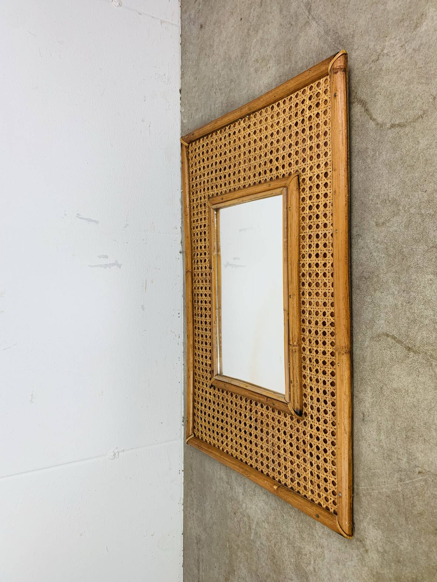 Rattan and cane mirror from the 1960s.