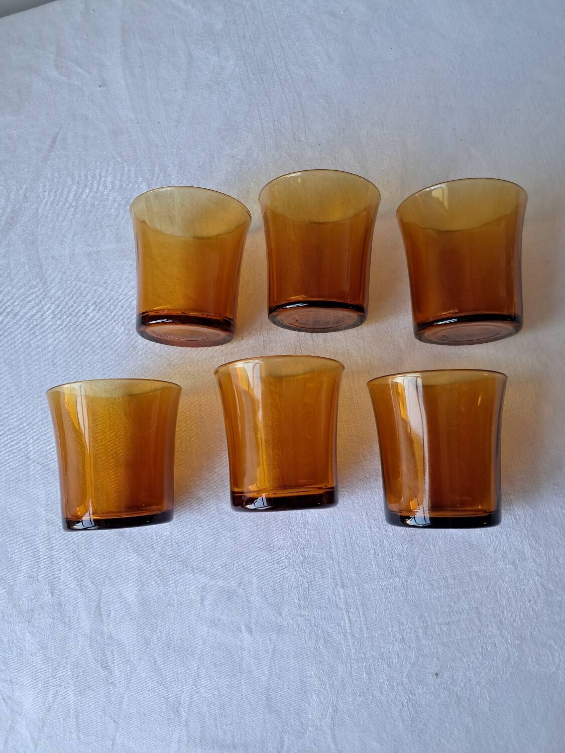 6 Vintage Amber Water Glasses. DURALEX
