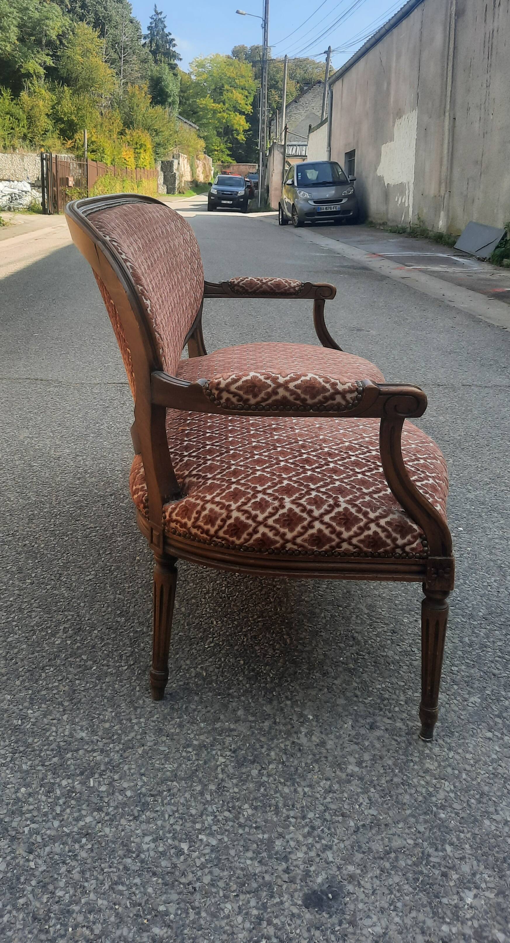 Louis XVI style sofa in natural wood