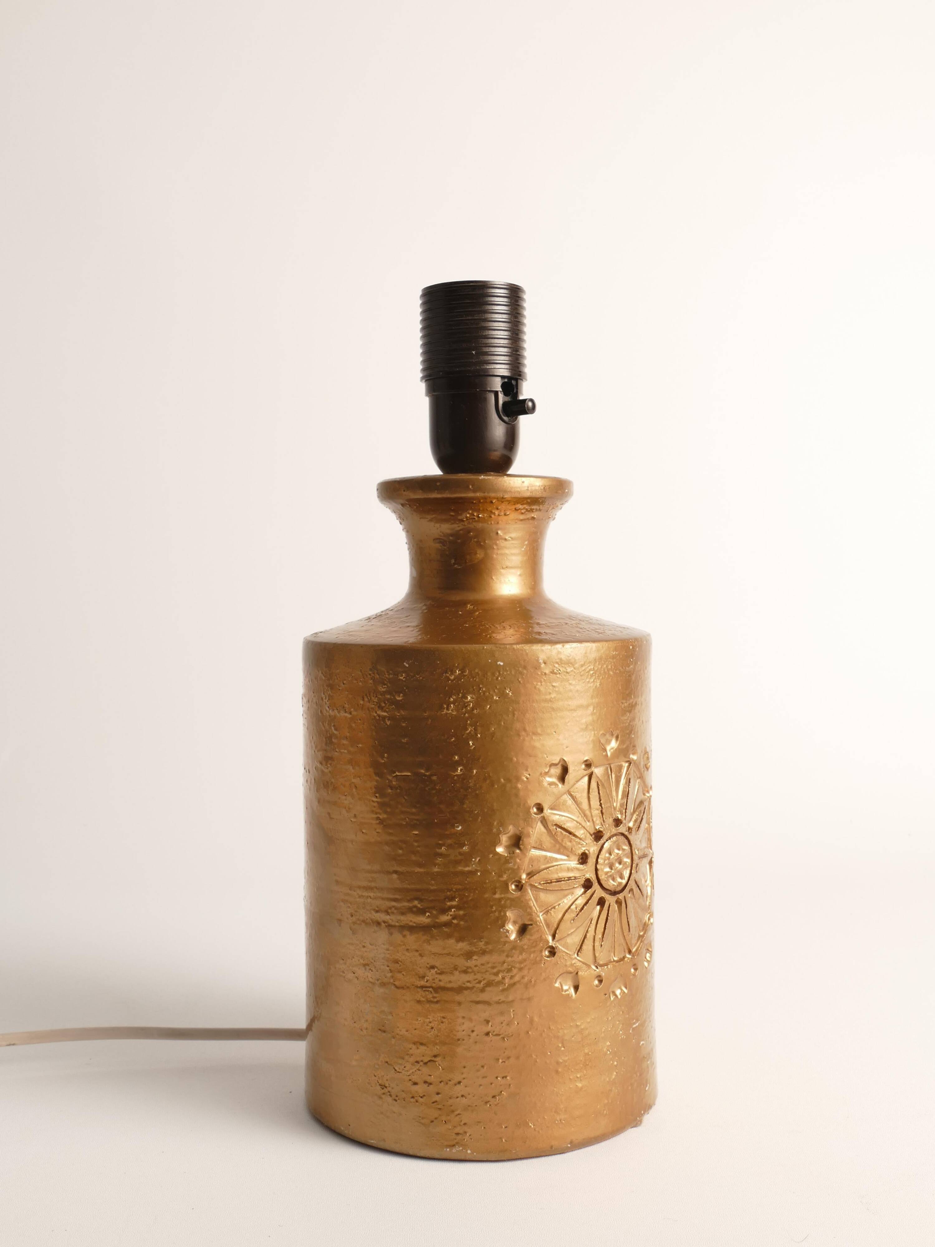 Gold Glazed Ceramic Table Lamp by Bitossi for Bergboms, 1970's