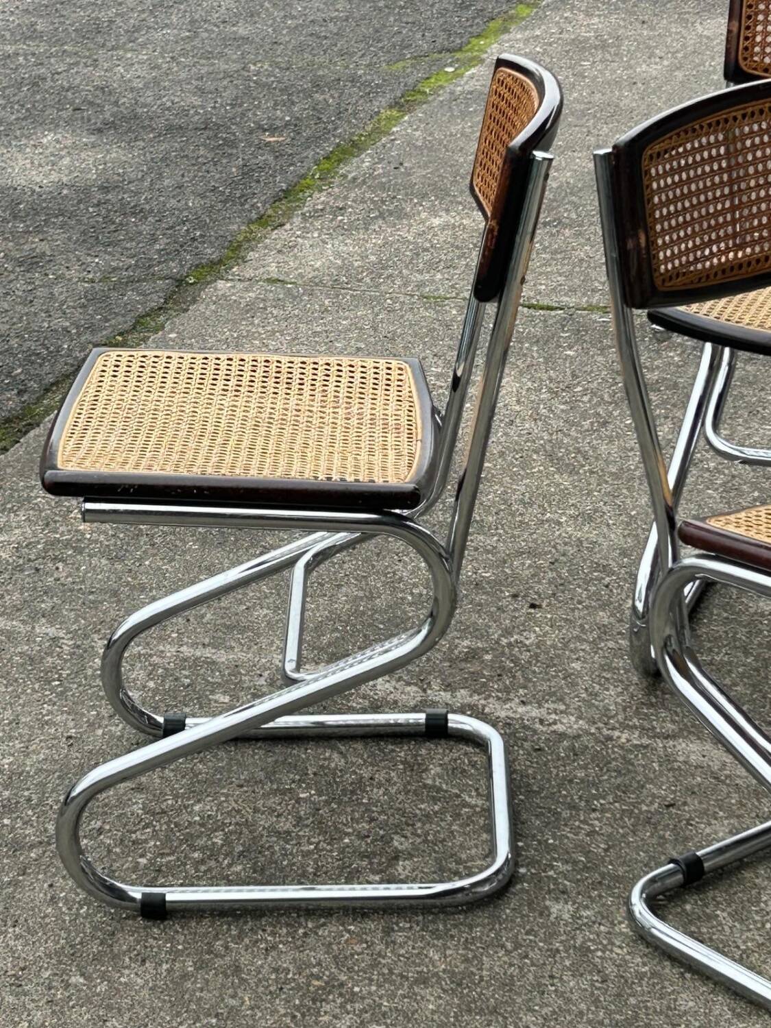 Set of Four Vintage Italian Tubular Chairs Bauhaus Style Marcel Breuer Circa 1970