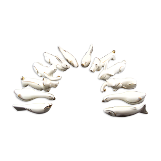 Series 12 holder knives zoomorphic animals porcelain Limoges France