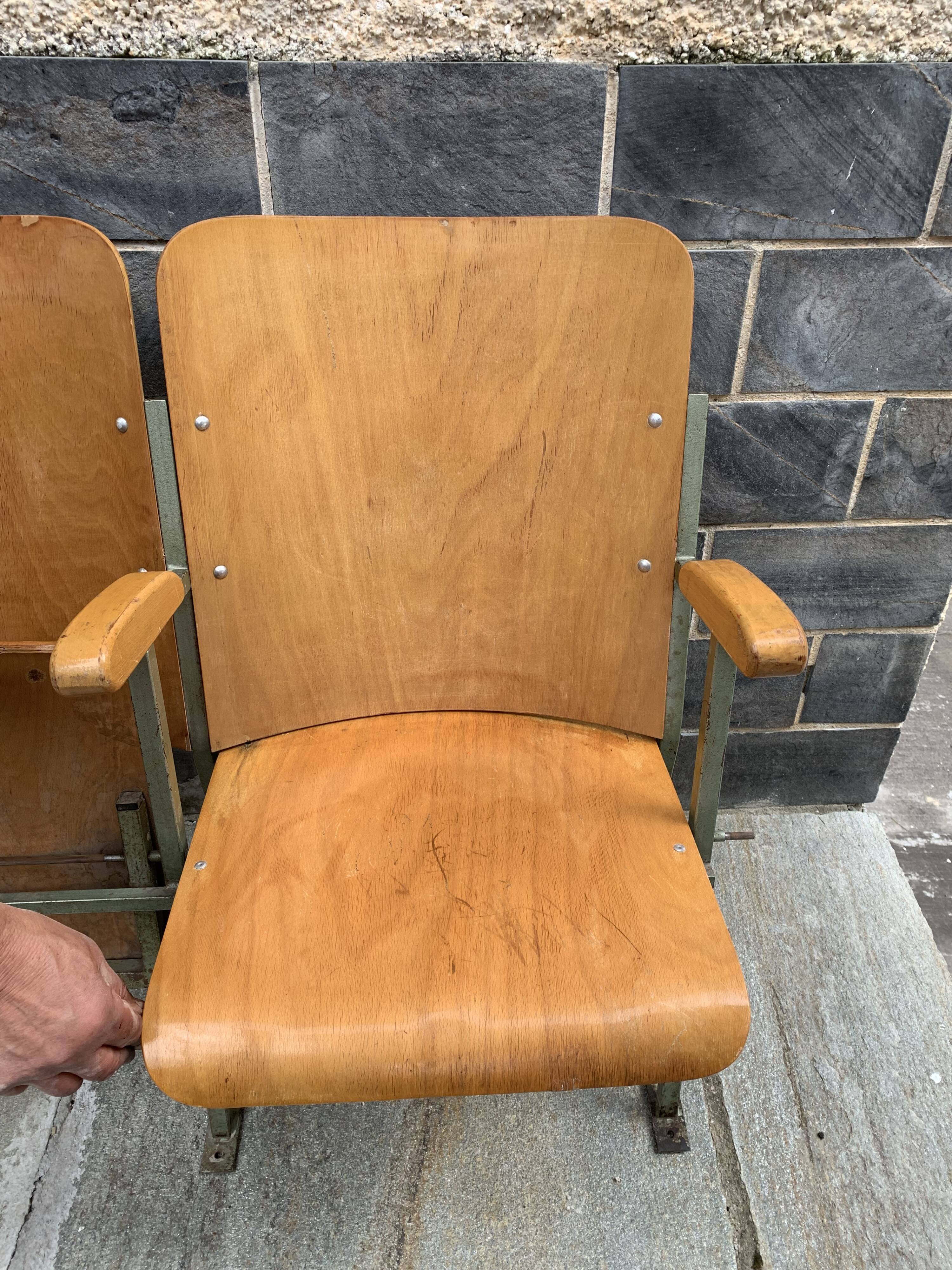 Pair of wooden cinema armchairs industrial style 1960s