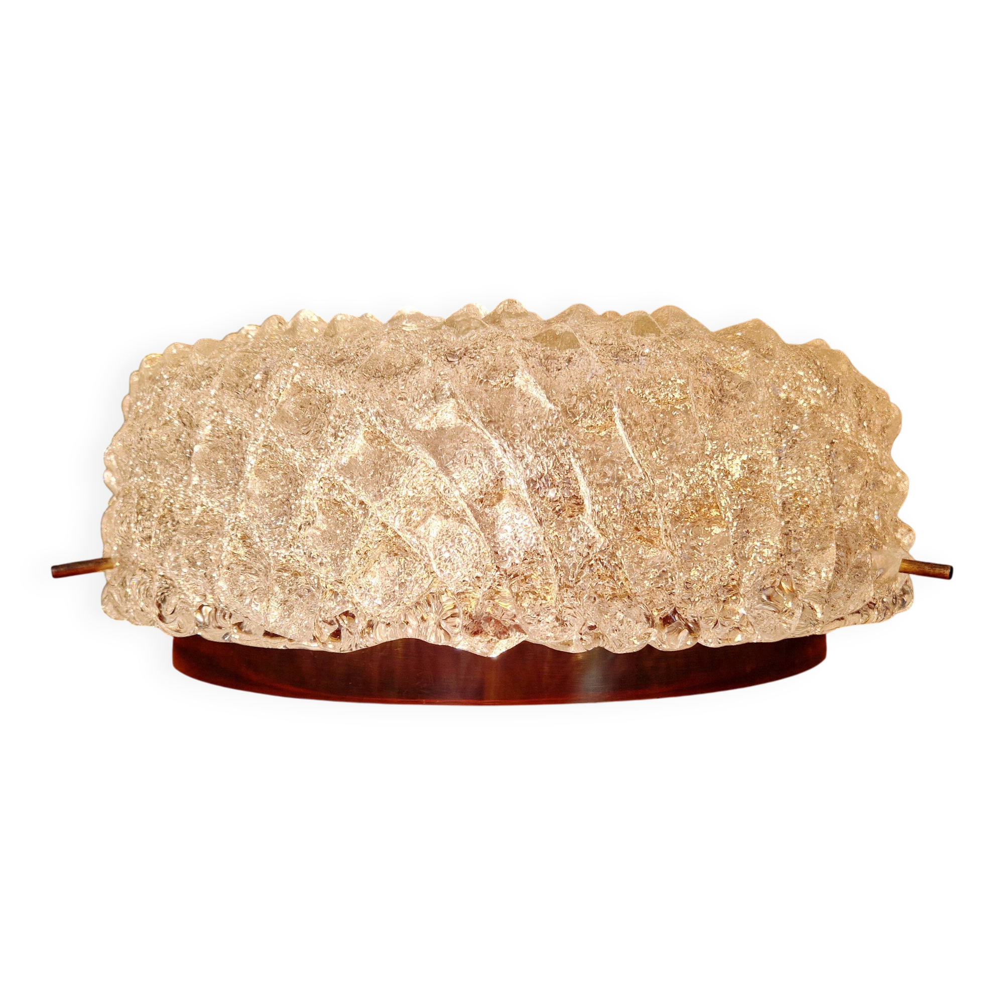 Large brass and frosted glass ceiling light, Hillebrand Lighting, 1970.