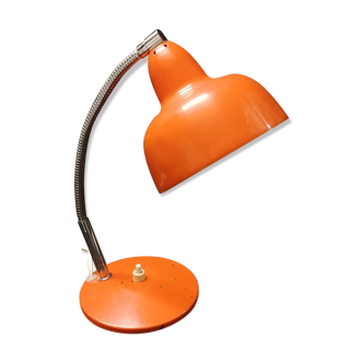 Lampe de bureau vintage en métal laqué orange, orientable années 70