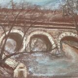 Vue sur le Pont Neuf Paris, encadrement sous verre et bois doré
