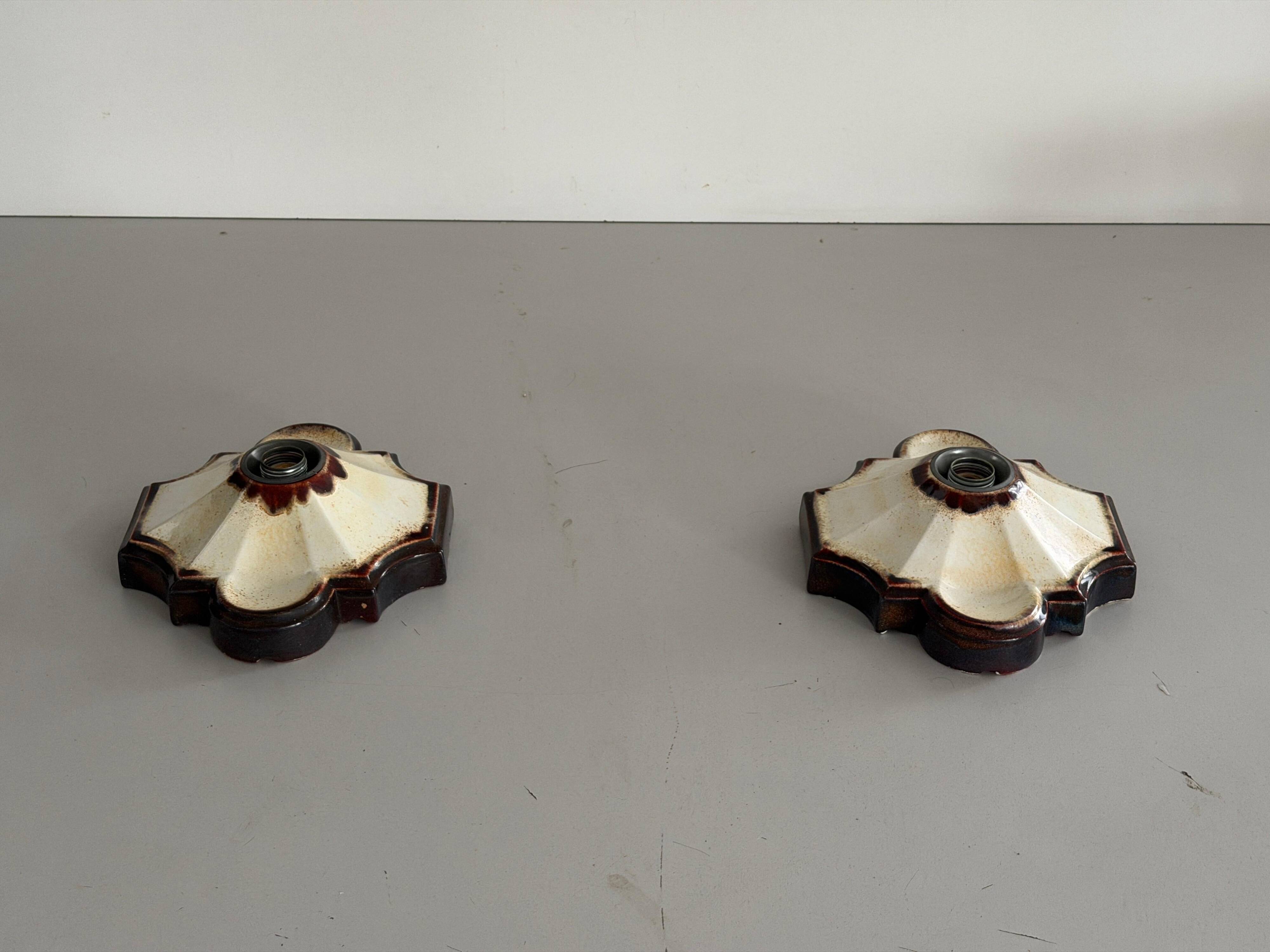 Pair of brown and cream ceramic wall lights by PAN Leuchten, 1970 Germany
