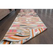 Vintage Turkish Oushak Handmade Wool Cotton Pink Runner Rug 69x333