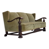 1950s, 3-seater Danish sofa, original condition, furniture velour, oak.