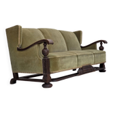 Canapé danois 3 places des années 1950, état d'origine, mobilier velours, chêne.