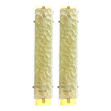 Luxury Gold 24k Wall Sconces With Green “Graniglia” Murano Glass –Set of Tw