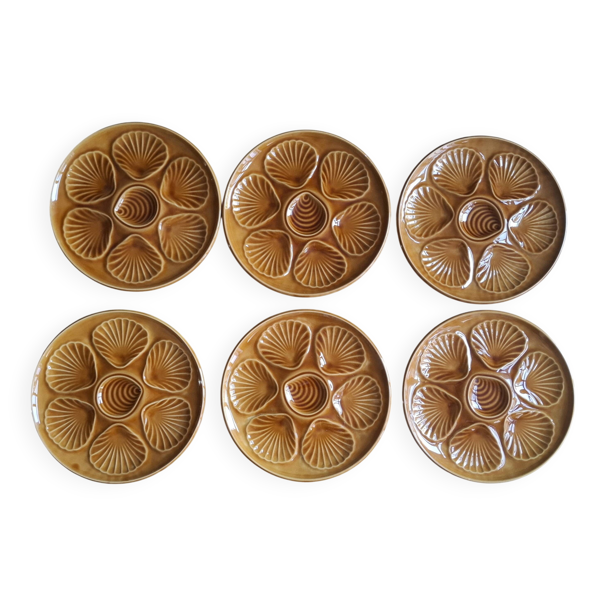 Set 6 assiettes à huitres marron