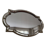 Large antique mirror in beveled glass and mosaic