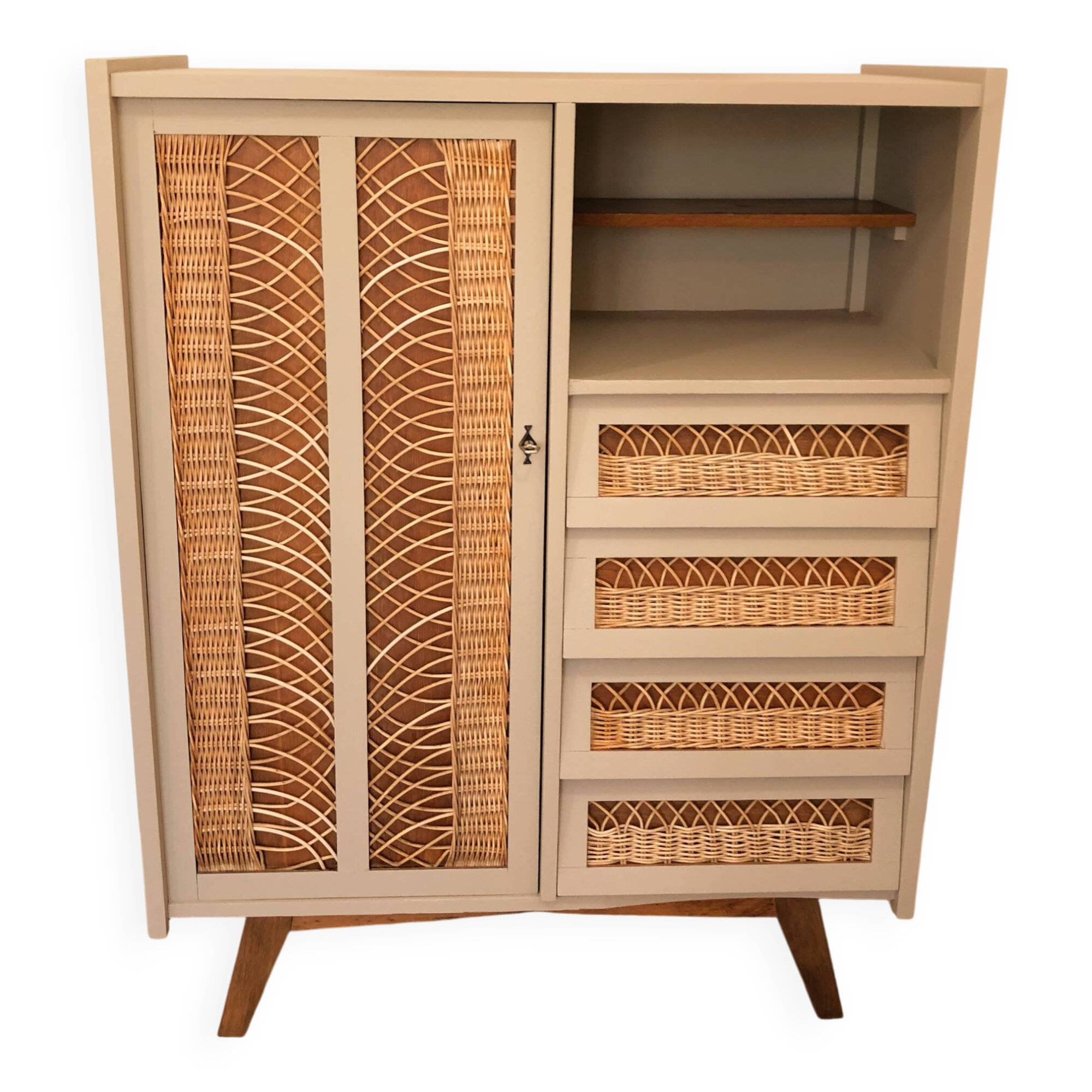 60s/70s wardrobe in wood and rattan