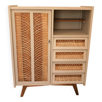 60s/70s wardrobe in wood and rattan