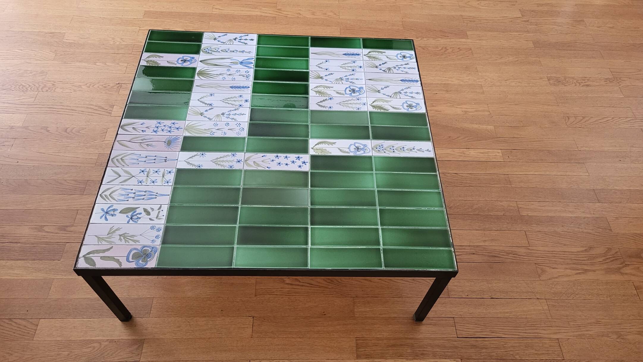 Roger Capron table in glazed green ceramic, France, vintage design.