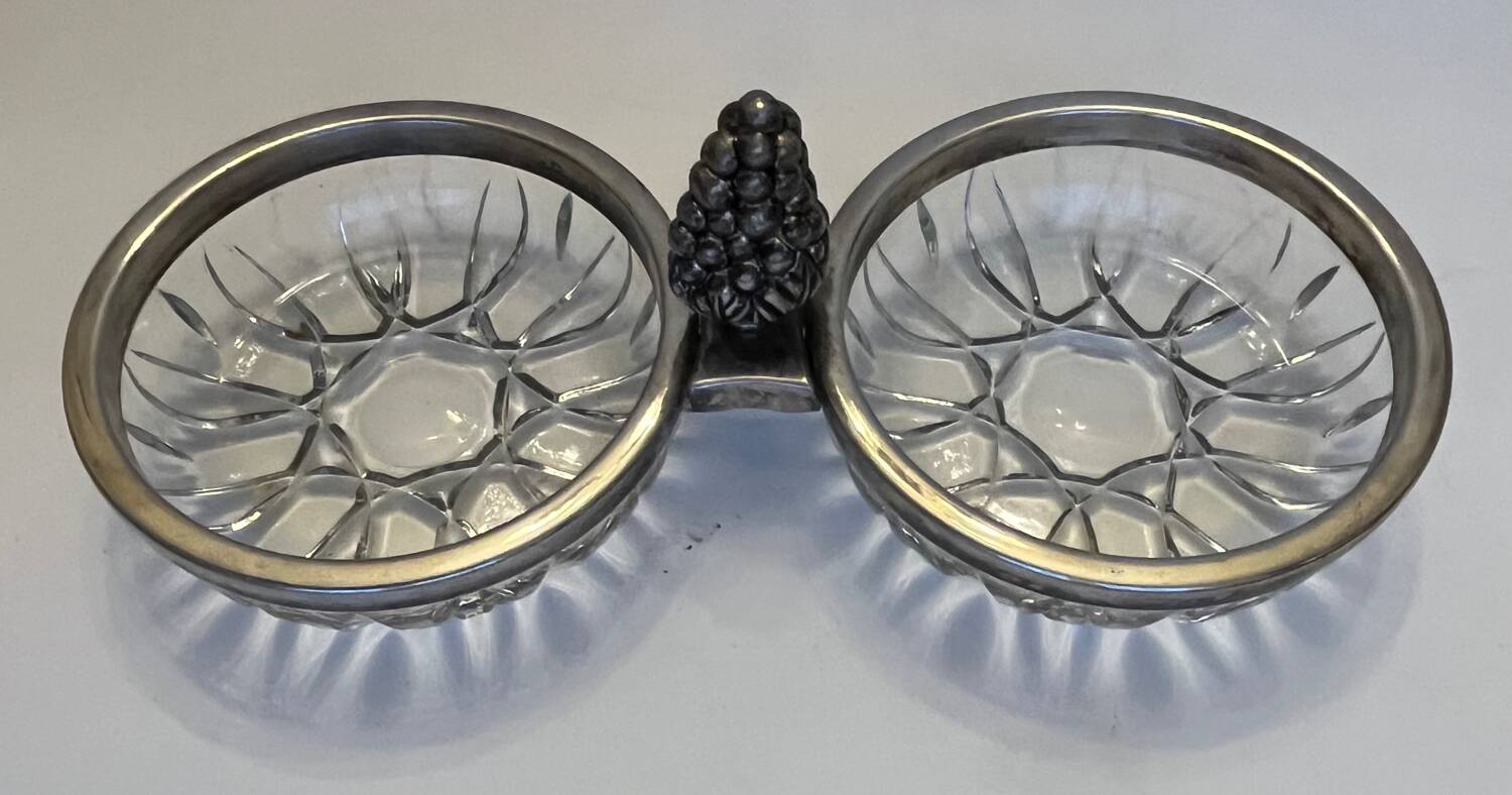 Glass server and silver metal frame